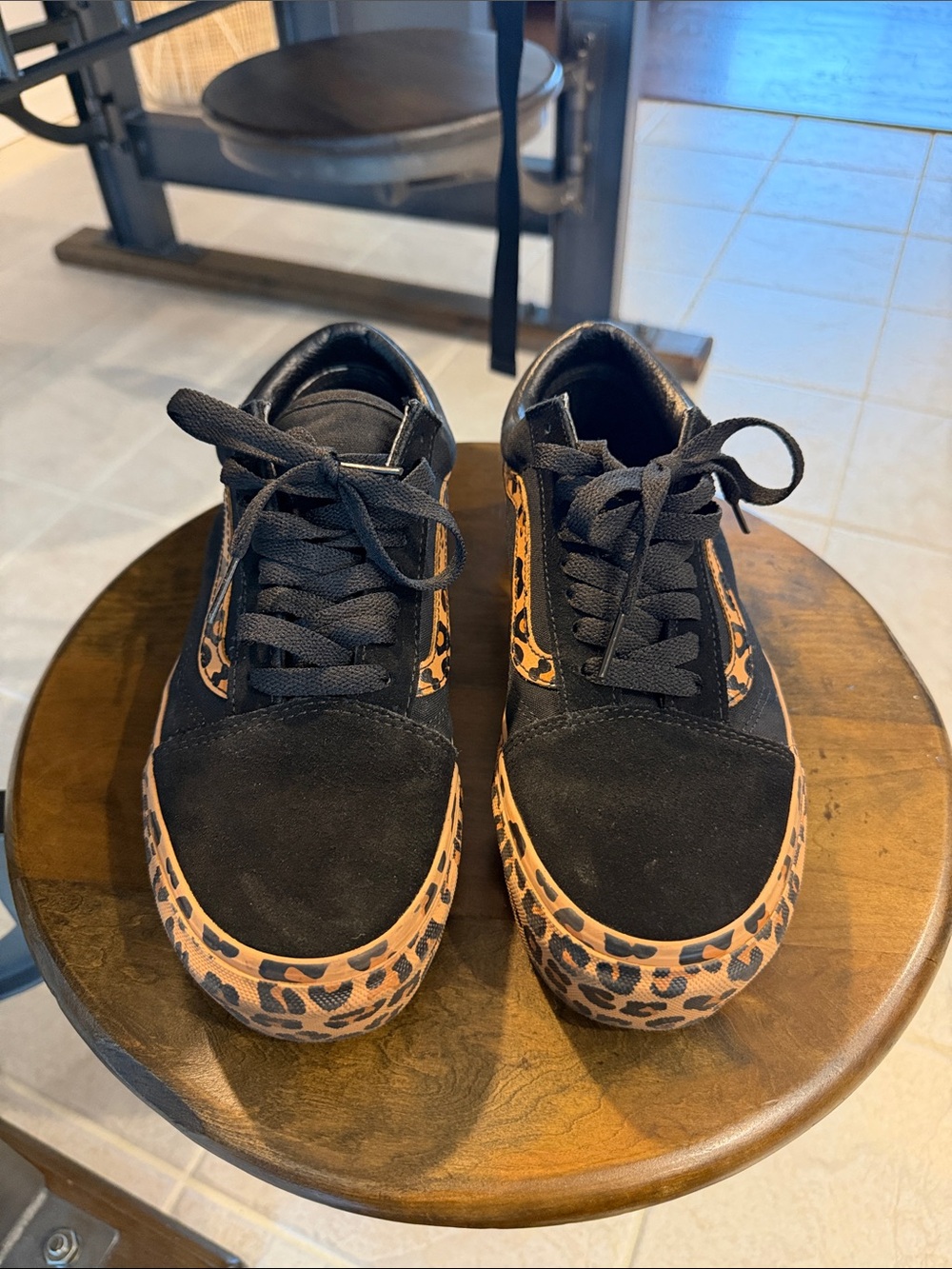 Vans Black Sneakers with Leopard Print Accents